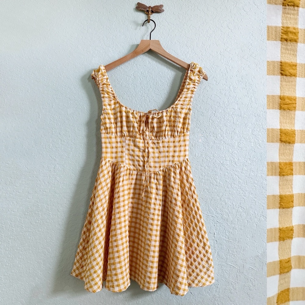 NWT•Cider•Yellow & White Gingham Mini Dress•Retro
